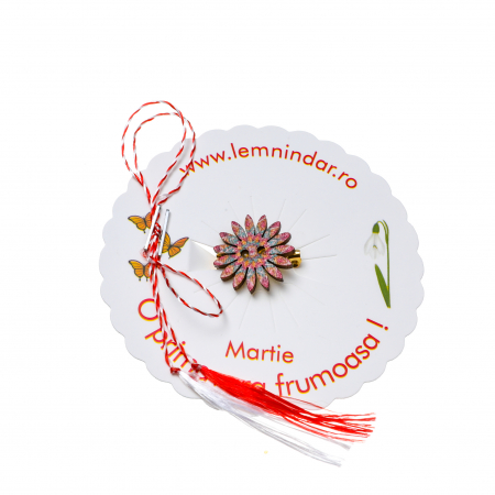 Martisor-brosa cu o floare retro in stil boem rosie cu portocaliu si bleu [1]