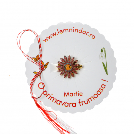 Martisoare - Martisor-brosa cu o floare retro in stil boem maro cu turcoaz