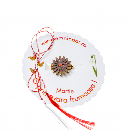 Martisor-brosa cu o floare retro in stil boem maro cu centrul rosu [1]