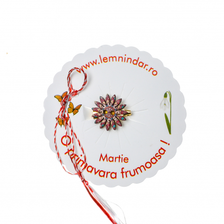 Martisoare - Martisor-brosa cu o floare retro in stil boem crem, visiniu si bleu