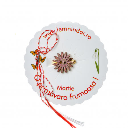 Martisoare - Martisor-brosa cu o floare retro in stil boem maronie cu roz