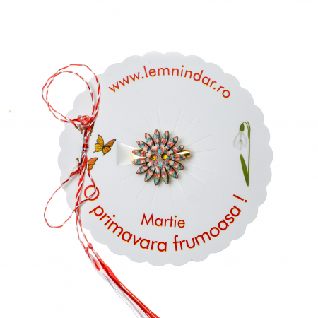 Martisoare - Martisor-brosa cu o floare retro in stil boem cu cercuri multicolore