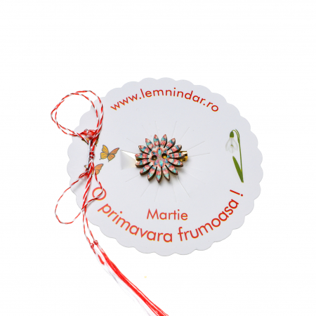 Martisor-brosa cu o floare retro in stil boem cu cercuri multicolore [1]