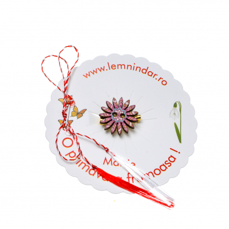 Martisor-brosa cu o floare retro in stil boem cu nuante de roz si steluta albastra [1]