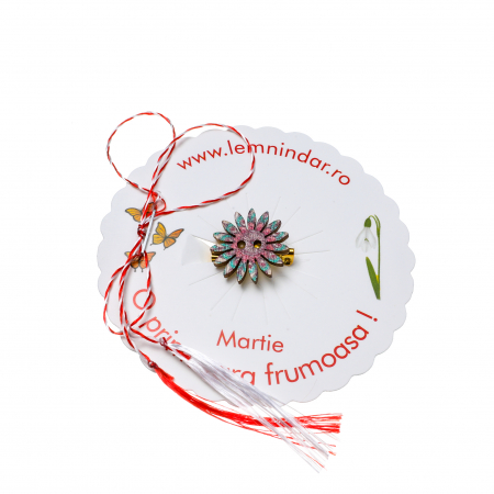 Martisor-brosa cu o floare retro in stil boem turcoaz si roz [1]