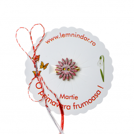 Martisoare - Martisor-brosa cu o floare retro in stil boem magenta si gri