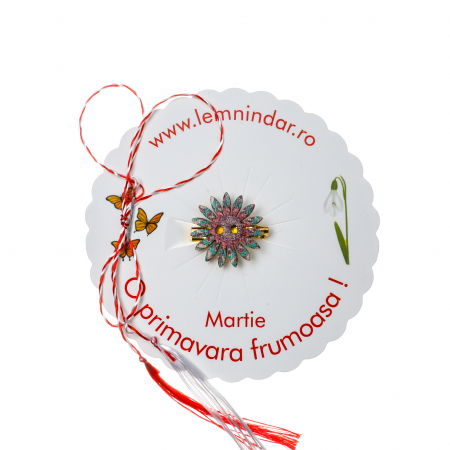 Martisoare - Martisor-brosa cu o floare retro in stil boem turcoaz si roz