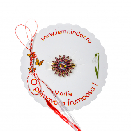 Martisoare - Martisor-brosa cu o floare retro in stil boem cu nuante de roz si steluta albastra