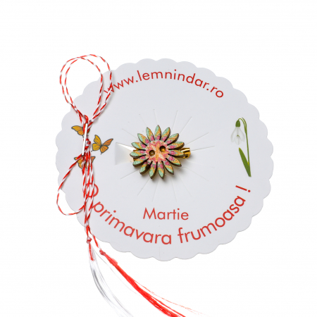 Martisor-brosa cu o floare retro in stil boem verzuie cu portocaliu si roz [1]