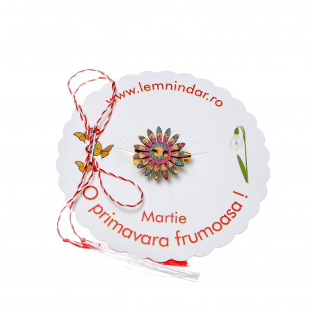 Martisor-brosa cu o floare retro in stil boem cu cercuri crem, roz si turcoaz [1]