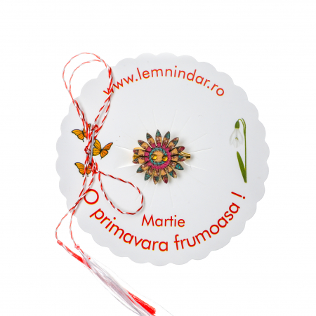 Martisor-brosa cu o floare retro in stil boem cu cercuri crem, roz si turcoaz [0]