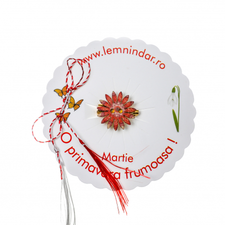 Martisor-brosa cu o floare retro in stil boem rosie cu model [0]