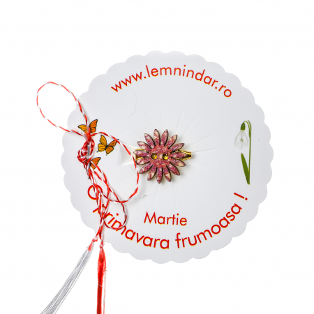 Martisor-brosa cu o floare retro in stil boem visiniu cu picatele crem [0]