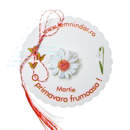 Martisoare - Martisor-brosa cu o margareta alb cu centru portocaliu