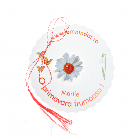 Martisor-brosa cu o margareta alb cu centru portocaliu [1]
