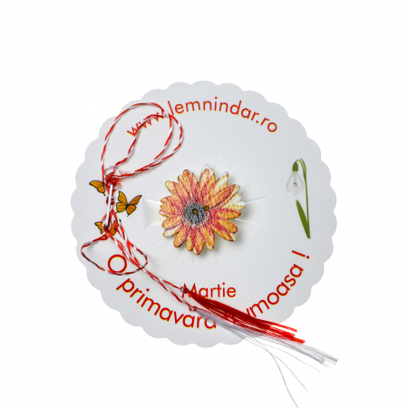 Martisoare - Martisor-brosa cu o margareta galben cu portocaliu
