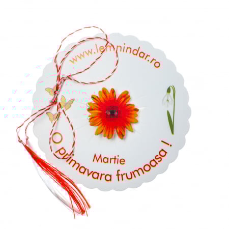 Martisoare - Martisor-brosa cu o margareta portocalie cu nuante de galben