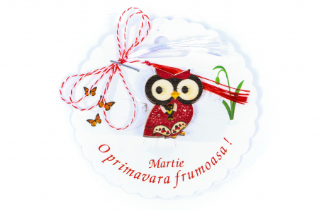 Martisor-brosa cu o bufnita rosie cu negru [0]