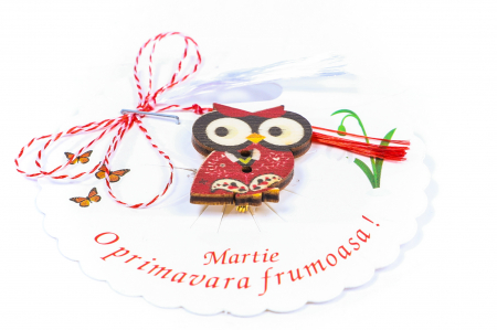 Martisor-brosa cu o bufnita rosie cu negru [1]
