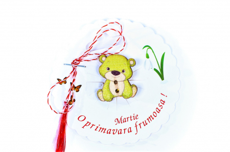 Martisoare - Martisor-brosa cu un ursulet verde