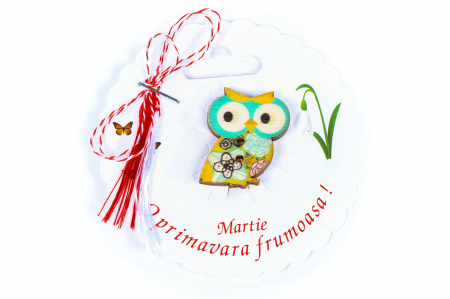 Martisor-brosa cu o bufnita turcoaz cu floricica [0]