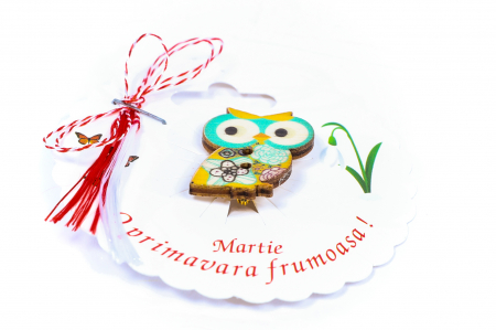 Martisor-brosa cu o bufnita turcoaz cu floricica [1]