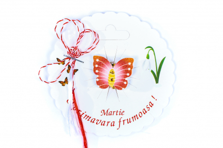 Martisor-brosa cu un fluture portocaliu cu galben [0]