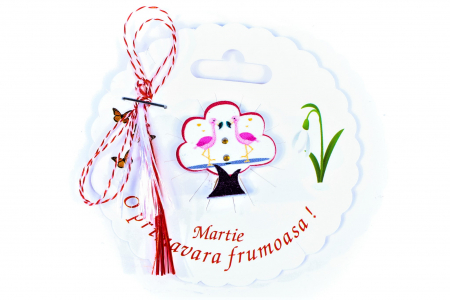 Martisoare - Martisor-brosa cu un copacel si flamingo