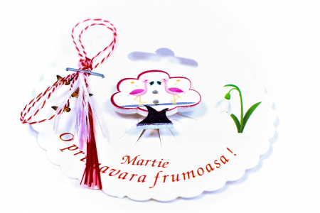 Martisor-brosa cu un copacel si flamingo [1]