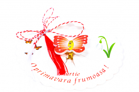 Martisor-brosa cu un fluture corai cu galben [1]