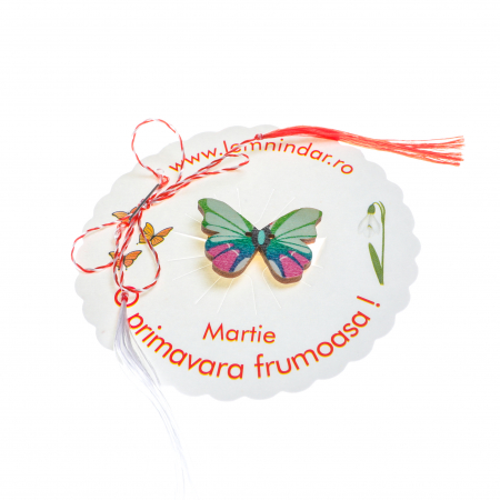 Martisoare - Martisor-brosa cu un fluturas cu model mov cu albastru