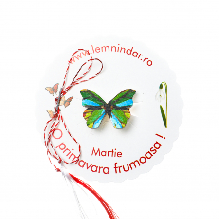 Martisor-brosa cu un fluturas cu nuante de verde si albastru [3]