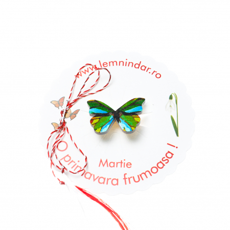 Martisor-brosa cu un fluturas cu nuante de verde si albastru [4]