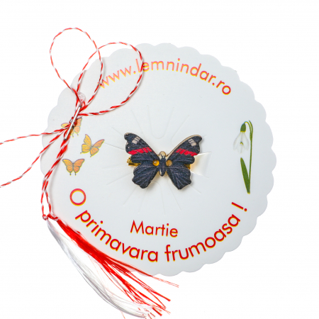 Martisoare - Martisor-brosa cu un fluturas model negru cu dunga rosie