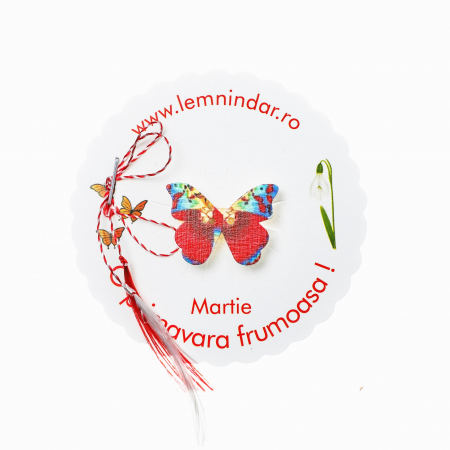 Martisoare - Martisor-brosa cu un fluturas rosu cu model