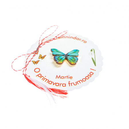 Martisor-brosa cu un fluturas roz cu dungi verzi si galbene [1]