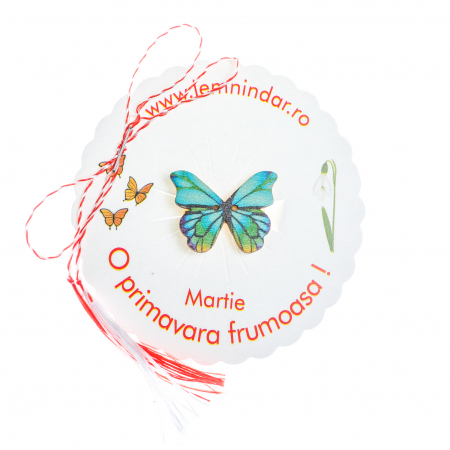 Martisor-brosa cu un fluturas roz cu dungi verzi si galbene [2]