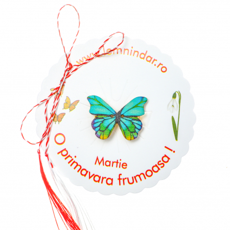 Martisor-brosa cu un fluturas roz cu dungi verzi si galbene [0]