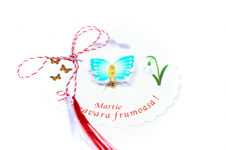 Martisor-brosa cu un fluture turcoaz cu galben [1]