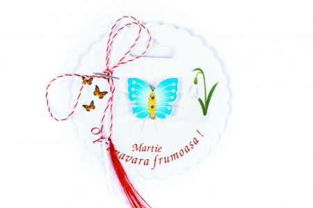 Martisor-brosa cu un fluture turcoaz cu galben [0]