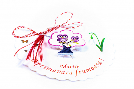 Martisor-brosa cu un copacel si bufnite [1]