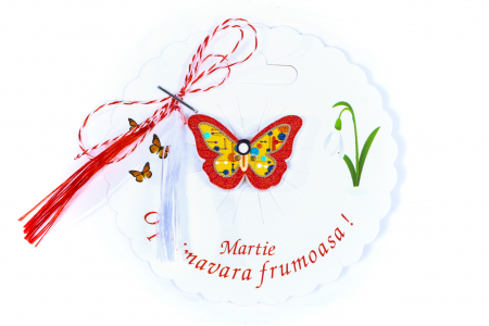 Martisor-brosa cu un fluturas rosu cu galben [0]