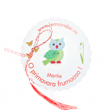 Martisor-brosa cu o bufnita draguta cu nuante de verde si cap albastru [1]