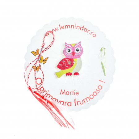 Martisor-brosa cu o bufnita draguta rosie cu galben si capul roz [1]