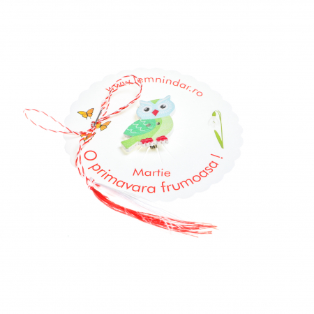 Martisor-brosa cu o bufnita draguta cu nuante de verde si cap albastru [2]