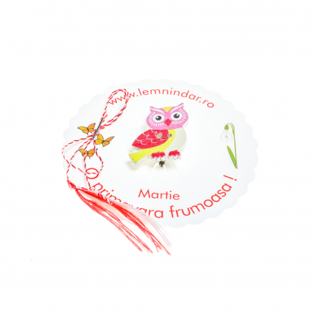 Martisor-brosa cu o bufnita draguta rosie cu galben si capul roz [2]