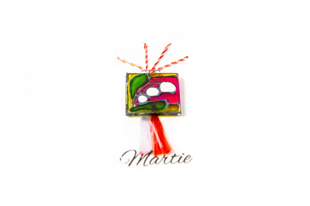 Martisor din sticla  verde pictat manual cu lacramioara cu contur argintiu [1]