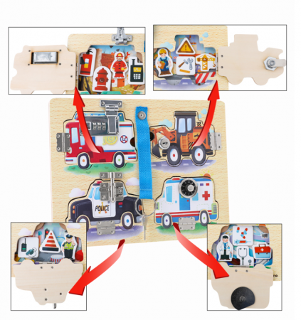 Panou Montessori multifunctional cu masini - sisteme diferite de deschidere [0]