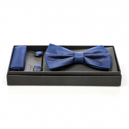 Papion albastru cu butoni si batista [1]