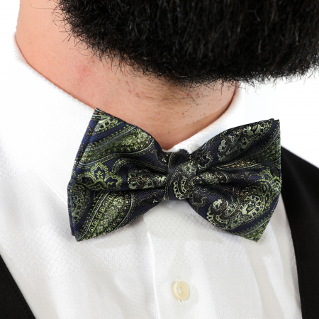 Papion albastru inchis cu model vernil cu butoni si batista [9]